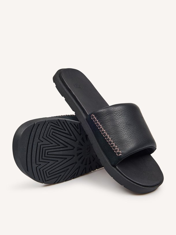 Ontdek de Seaside lederen slippers van Ugg in de kleur Zwart bij Orangebag. Op werkdagen voor 21:45 besteld, morgen in huis.