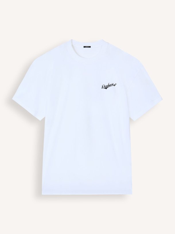 Ontdek de Andrew katoenen logo T-shirt met print van Denham in de kleur Wit bij Orangebag. Op werkdagen voor 21:45 besteld, morgen in huis.