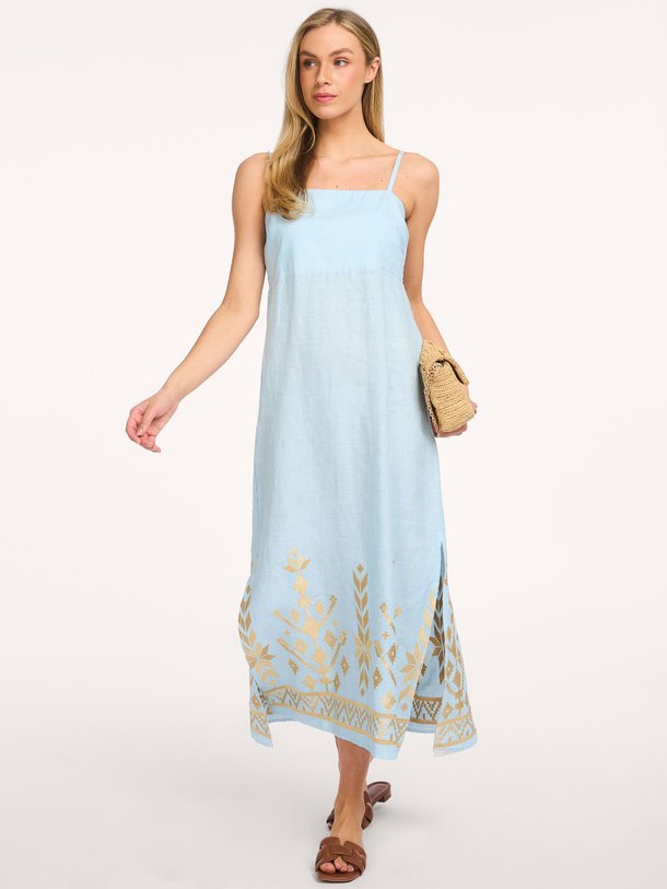 Ontdek de Linnen jurk met borduursel van Greek Archaic Kori in de kleur Lichtblauw bij Orangebag. Op werkdagen voor 21:45 besteld, morgen in huis.
