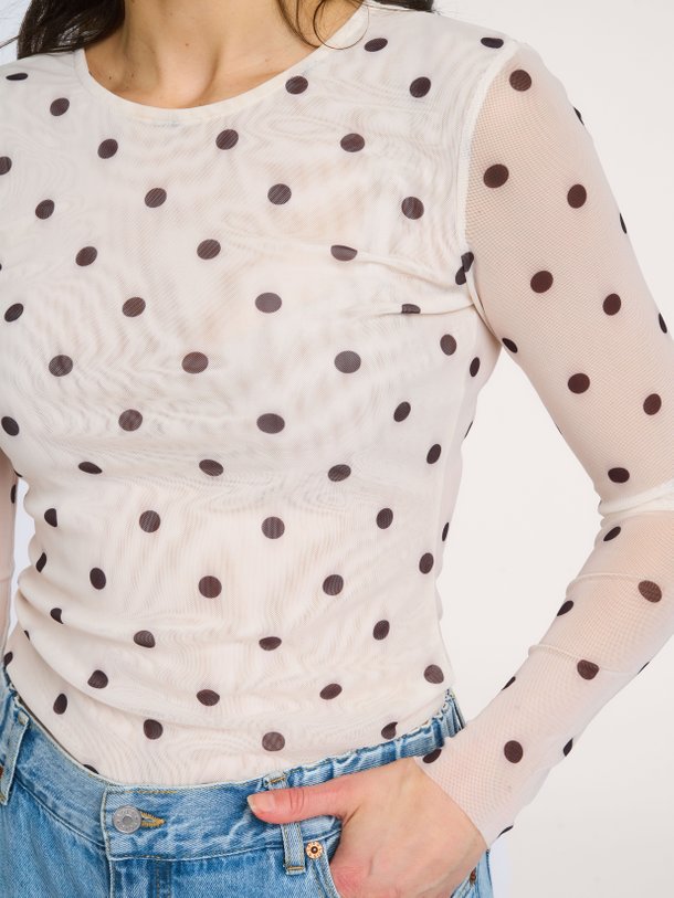 Baum und Pferdgarten Jodie mesh top met stippen - Crème Ontdek de Jodie mesh top met stippen van Baum und Pferdgarten in de kleur Crème bij Orangebag. Op werkdagen voor 21:45 besteld, morgen in huis.