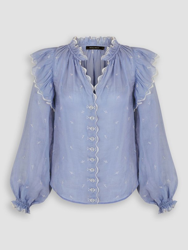 Ontdek de Madeleine katoenmix blouse met borduursel van Magali Pascal in de kleur blauw bij Orangebag. Op werkdagen voor 21:45 besteld, morgen in huis.