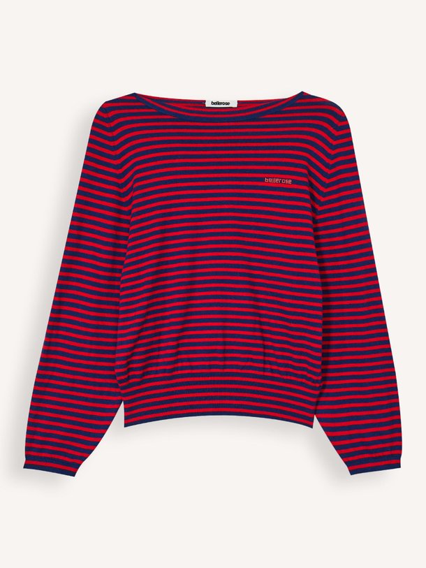 Ontdek de Geros wol/katoenmix gestreepte sweater van Bellerose in de kleur Rood bij Orangebag. Op werkdagen voor 21:45 besteld, morgen in huis.