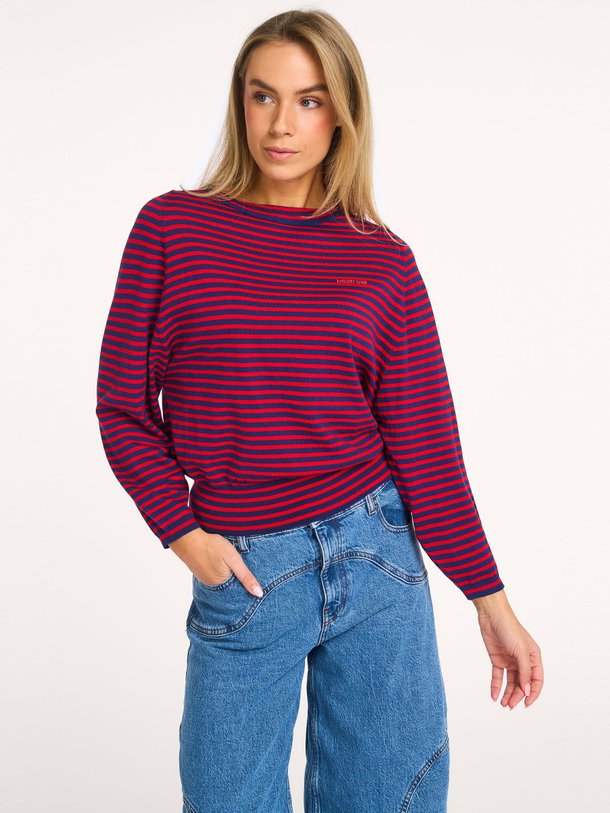 Ontdek de Geros wol/katoenmix gestreepte sweater van Bellerose in de kleur Rood bij Orangebag. Op werkdagen voor 21:45 besteld, morgen in huis.