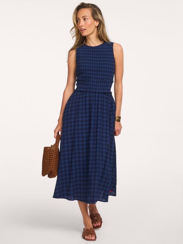 Ontdek de Saquarema katoenmix geruite jurk van Frnch in de kleur Donkerblauw bij Orangebag. Op werkdagen voor 21:45 besteld, morgen in huis.