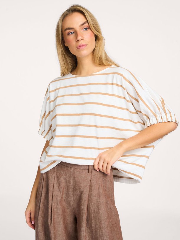 Ontdek de Merle organic cotton gestreepte top van By-Bar in de kleur Beige bij Orangebag. Op werkdagen voor 21:45 besteld, morgen in huis.