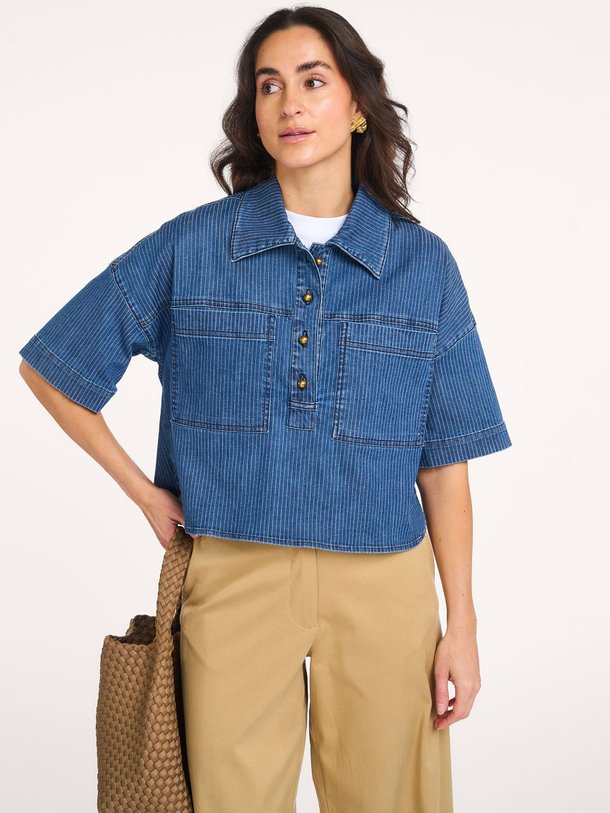 Ontdek de Newport denim top van Sessun in de kleur Donkerblauw bij Orangebag. Op werkdagen voor 21:45 besteld, morgen in huis.