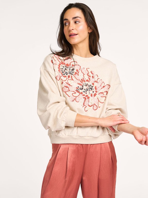 Ontdek de Katoenmix gemêleerde sweater met pailletten van Summum in de kleur beige bij Orangebag. Op werkdagen voor 21:45 besteld, morgen in huis.