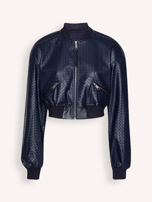 Ontdek de Geweven cropped bomberjack van Rotate Birger Christensen in de kleur donkerblauw bij Orangebag. Op werkdagen voor 21:45 besteld, morgen in huis.