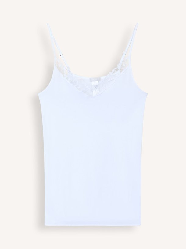 Ontdek de Belen katoenen spaghetti top van Hanro in de kleur Wit bij Orangebag. Op werkdagen voor 21:45 besteld, morgen in huis.