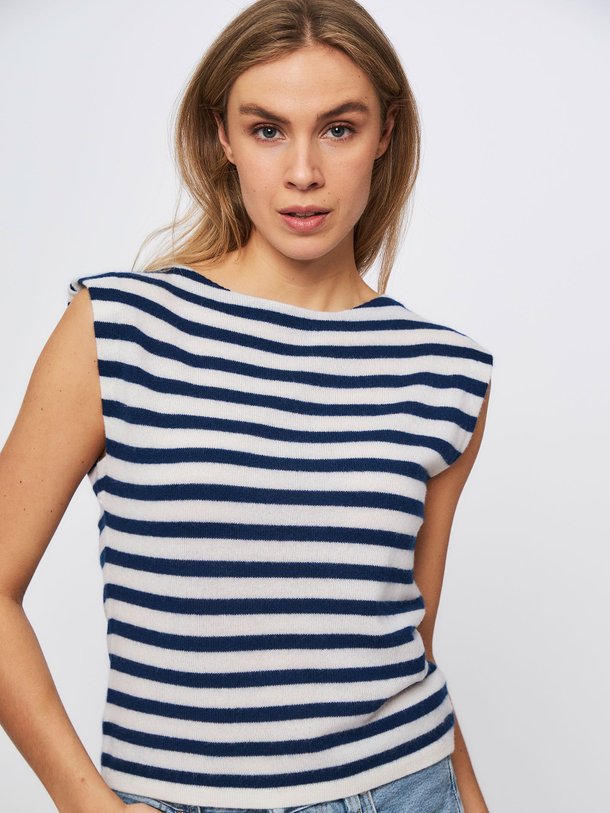 Ontdek de Venice cashmere top met gestreept dessin van NoName in de kleur donkerblauw bij Orangebag. Op werkdagen voor 21:45 besteld, morgen in huis.