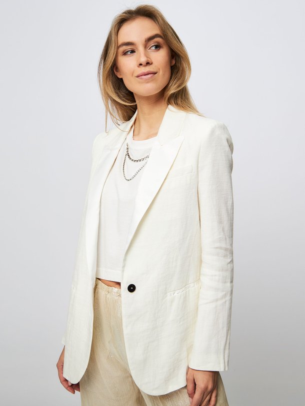 Ontdek de Linnen blazer van forte_forte in de kleur ecru bij Orangebag. Op werkdagen voor 21:45 besteld, morgen in huis.