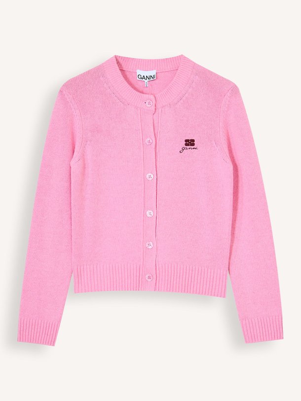 Ontdek de Wol/viscosemix vest met logo van Ganni in de kleur Roze bij Orangebag. Op werkdagen voor 21:45 besteld, morgen in huis.