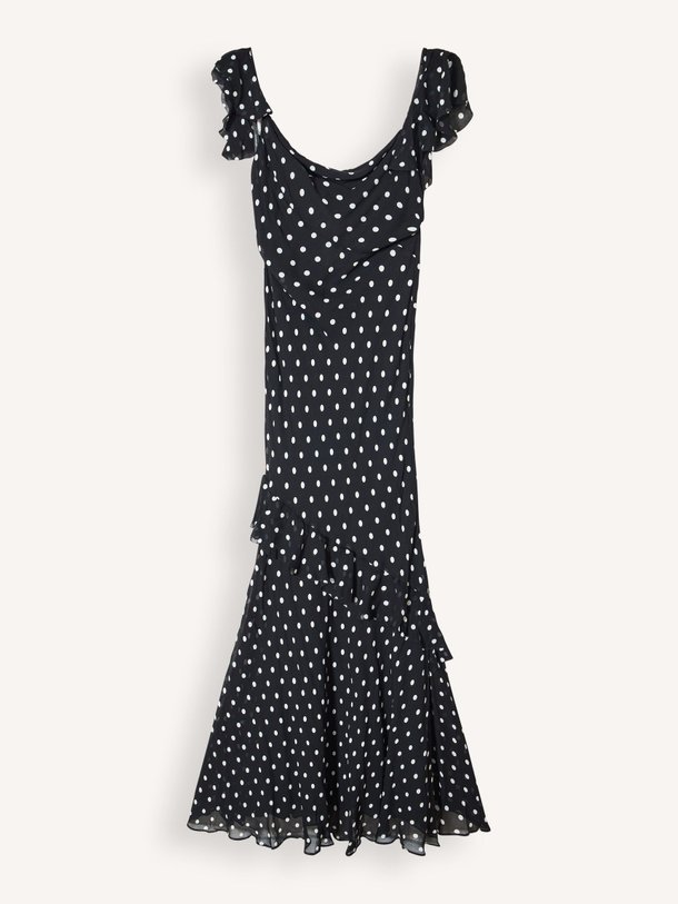 Ontdek de Georgette viscose maxi jurk met stippen van Self Portrait in de kleur Zwart bij Orangebag. Op werkdagen voor 21:45 besteld, morgen in huis.