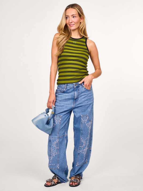 Ontdek de Katoenmix gestreepte rib tanktop van Ganni in de kleur groen bij Orangebag. Op werkdagen voor 21:45 besteld, morgen in huis.