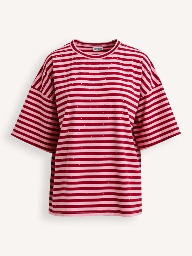 Ontdek de Joste katoenmix gestreept T-shirt met strass van Essentiel Antwerp in de kleur Roze bij Orangebag. Op werkdagen voor 21:45 besteld, morgen in huis.