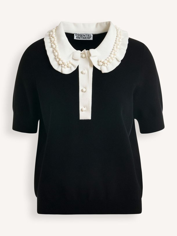 Ontdek de Jewelry viscosemix polo top van Essentiel Antwerp in de kleur Zwart bij Orangebag. Op werkdagen voor 21:45 besteld, morgen in huis.