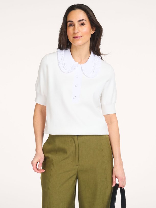 Ontdek de Jewelry viscosemix polo top van Essentiel Antwerp in de kleur Wit bij Orangebag. Op werkdagen voor 21:45 besteld, morgen in huis.