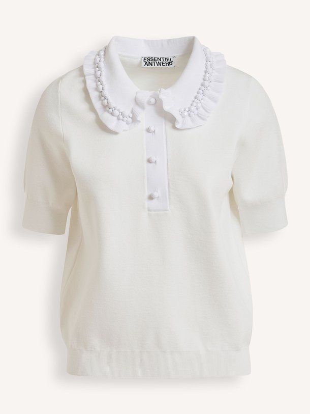 Ontdek de Jewelry viscosemix polo top van Essentiel Antwerp in de kleur Wit bij Orangebag. Op werkdagen voor 21:45 besteld, morgen in huis.