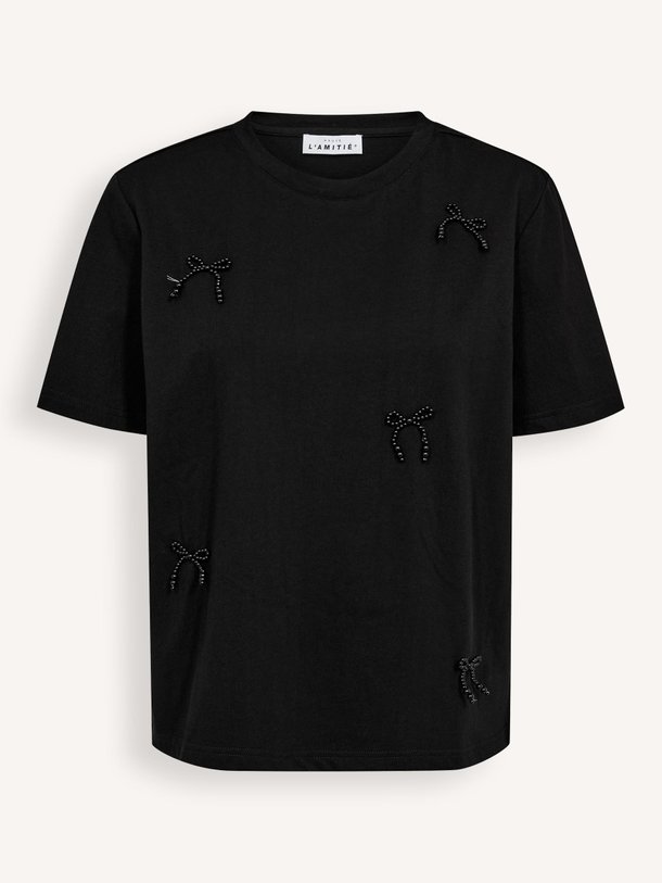 Ontdek de Katoenen T-shirt met applicaties van Haute L'Amitié in de kleur Zwart bij Orangebag. Op werkdagen voor 21:45 besteld, morgen in huis.