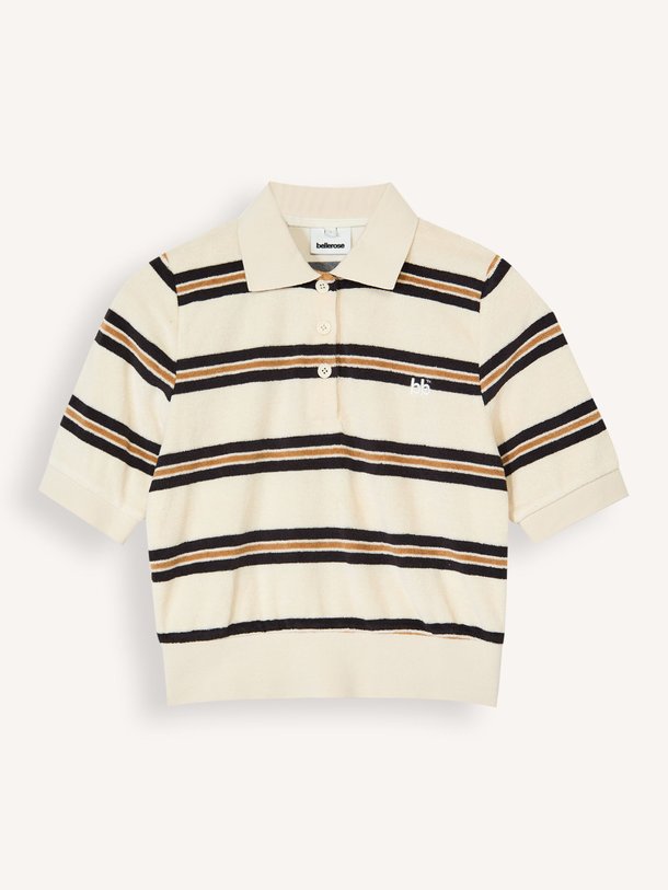 Ontdek de Crixus katoenmix gestreepte polo top van Bellerose in de kleur Beige bij Orangebag. Op werkdagen voor 21:45 besteld, morgen in huis.