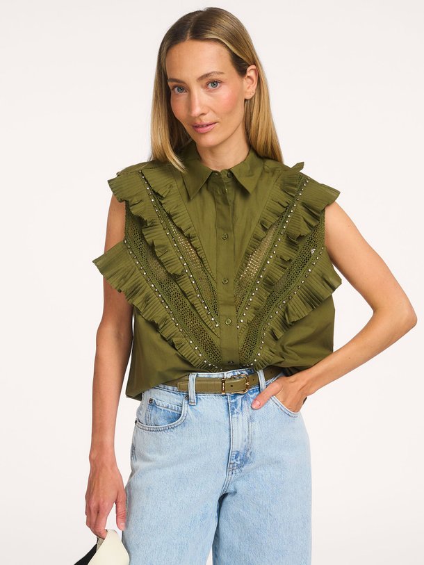 Ontdek de Jeandarlene, katoenen blouse van Essentiel Antwerp bij Orangebag. Op werkdagen voor 21:45 besteld, morgen in huis.