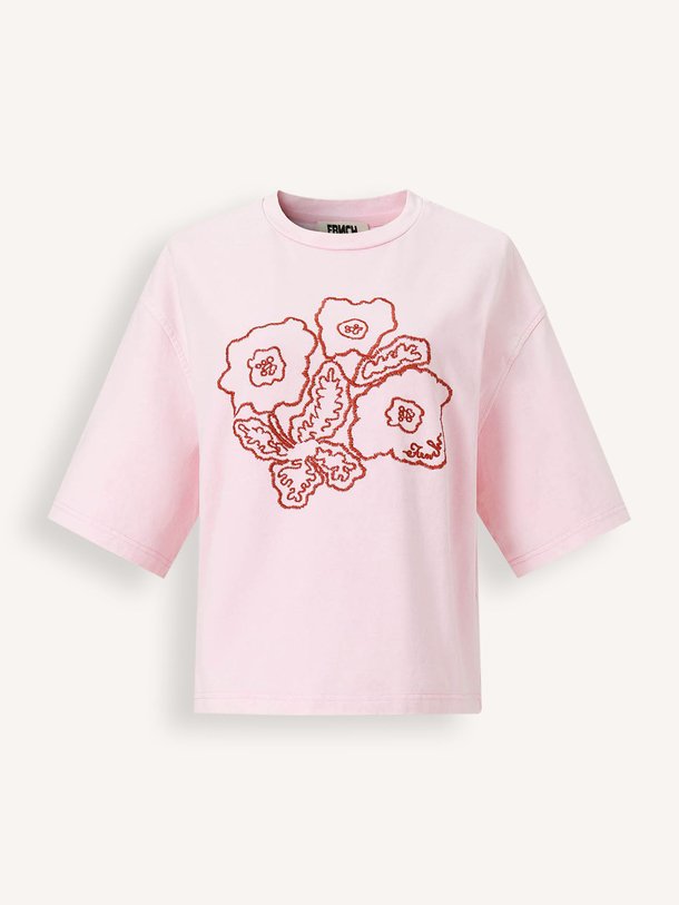 Ontdek de Lolite katoenen T-shirt met borduursel van Frnch in de kleur Roze bij Orangebag. Op werkdagen voor 21:45 besteld, morgen in huis.