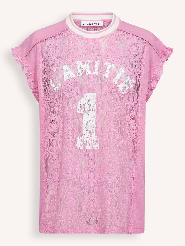 Ontdek de Katoenmix kanten logo top van Haute L'Amitié in de kleur roze bij Orangebag. Op werkdagen voor 21:45 besteld, morgen in huis.