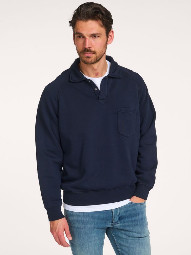 Ontdek de Katoenen polo sweater van Denham in de kleur Donkerblauw bij Orangebag. Op werkdagen voor 21:45 besteld, morgen in huis.