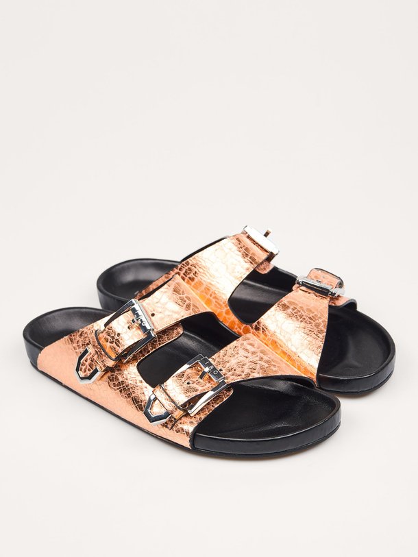 Ontdek de Billie lederen metallic slippers van Iro in de kleur rosé bij Orangebag. Op werkdagen voor 21:45 besteld, morgen in huis.