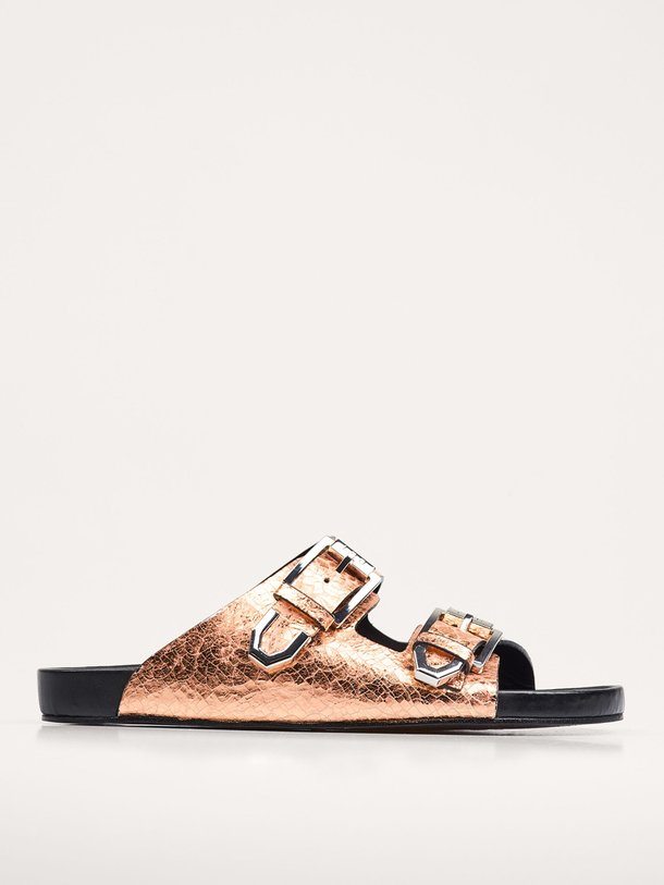 Ontdek de Billie lederen metallic slippers van Iro in de kleur rosé bij Orangebag. Op werkdagen voor 21:45 besteld, morgen in huis.