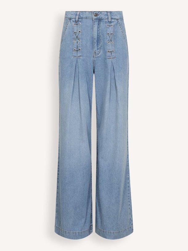Ontdek de Cindy mid waist wide leg non-stretch jeans van Co'Couture in de kleur blauw bij Orangebag. Op werkdagen voor 21:45 besteld, morgen in huis.