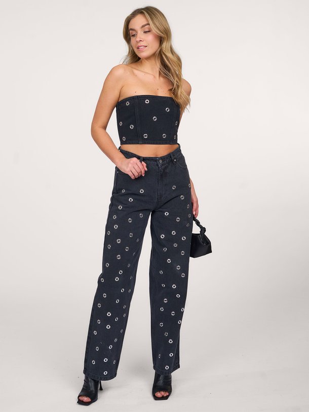 Ontdek de Dixie high waist wide leg jeans met eyelets van Rotate Birger Christensen in de kleur donkergrijs bij Orangebag. Op werkdagen voor 21:45 besteld, morgen in huis.