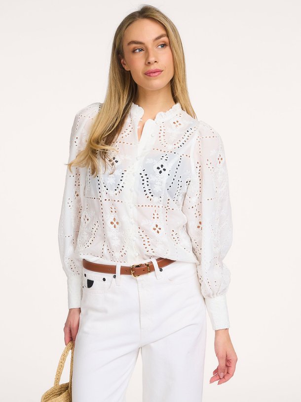 Ontdek de Gilda geweven broderie blouse van Neo Noir in de kleur Wit bij Orangebag. Op werkdagen voor 21:45 besteld, morgen in huis.