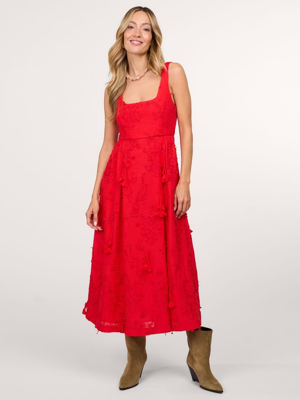 Ontdek de Fronia katoenen maxi jurk met borduursel van Munthe in de kleur rood bij Orangebag. Op werkdagen voor 21:45 besteld, morgen in huis.