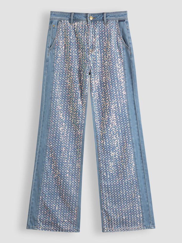Ontdek de High waist wide leg jeans met pailletten van Summum in de kleur blauw bij Orangebag. Op werkdagen voor 21:45 besteld, morgen in huis.