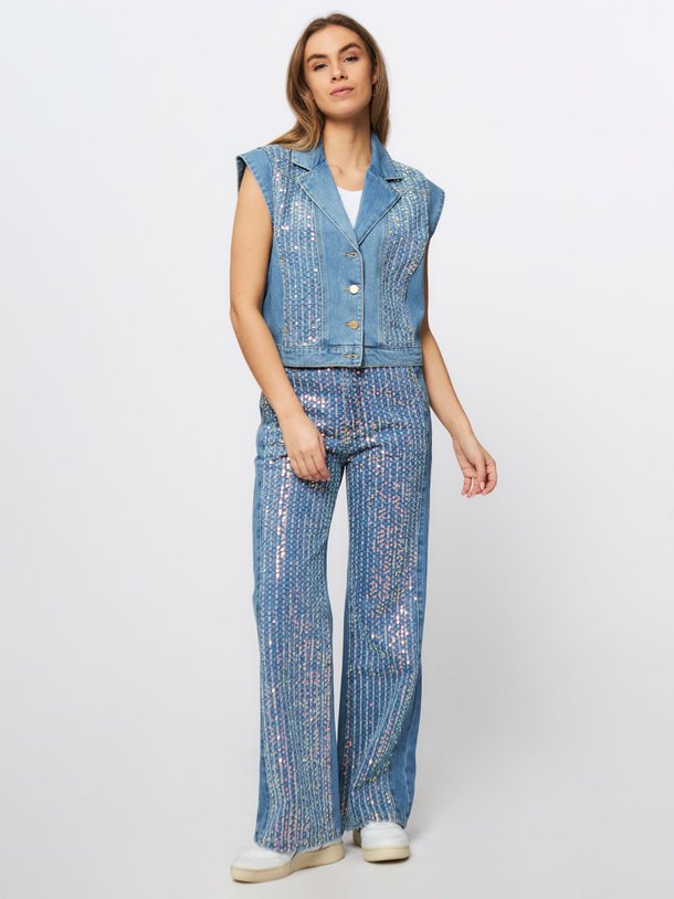 Ontdek de High waist wide leg jeans met pailletten van Summum in de kleur blauw bij Orangebag. Op werkdagen voor 21:45 besteld, morgen in huis.