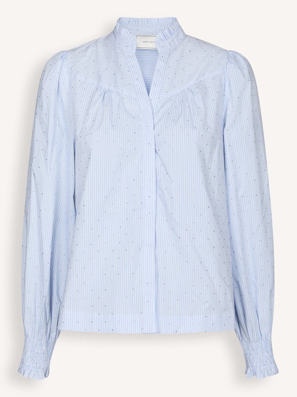 Ontdek de Astrida katoenmix gestreepte blouse met strass van Neo Noir in de kleur Lichtblauw bij Orangebag. Op werkdagen voor 21:45 besteld, morgen in huis.