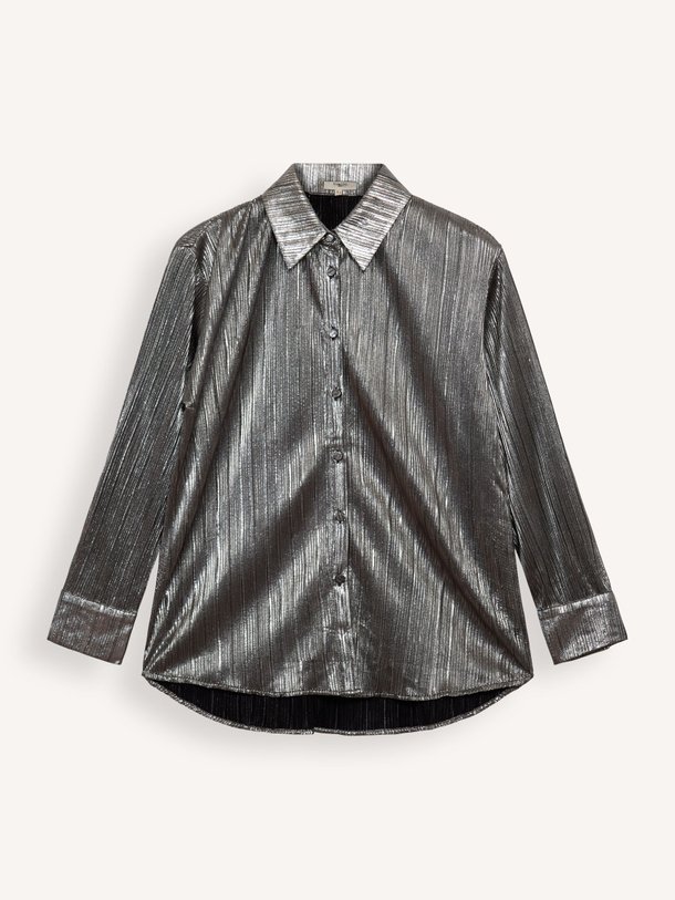 Ontdek de Linda geweven metallic plissé blouse van Suncoo in de kleur zilverkleur bij Orangebag. Op werkdagen voor 21:45 besteld, morgen in huis.
