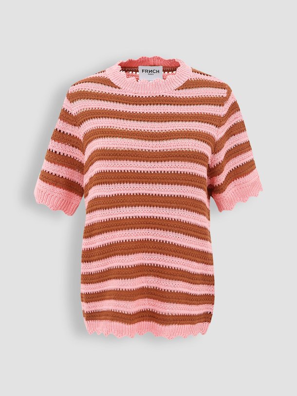 Ontdek de Cilya gebreide gestreepte top van Frnch in de kleur roze bij Orangebag. Op werkdagen voor 21:45 besteld, morgen in huis.
