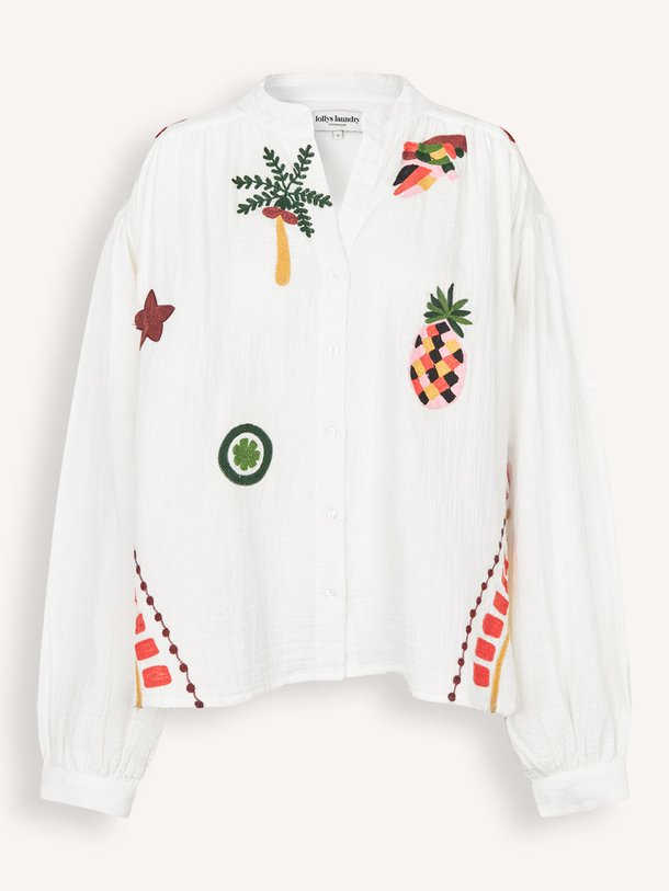 Ontdek de Scottie katoenen blouse met borduursel van Lollys Laundry in de kleur Crème bij Orangebag. Op werkdagen voor 21:45 besteld, morgen in huis.