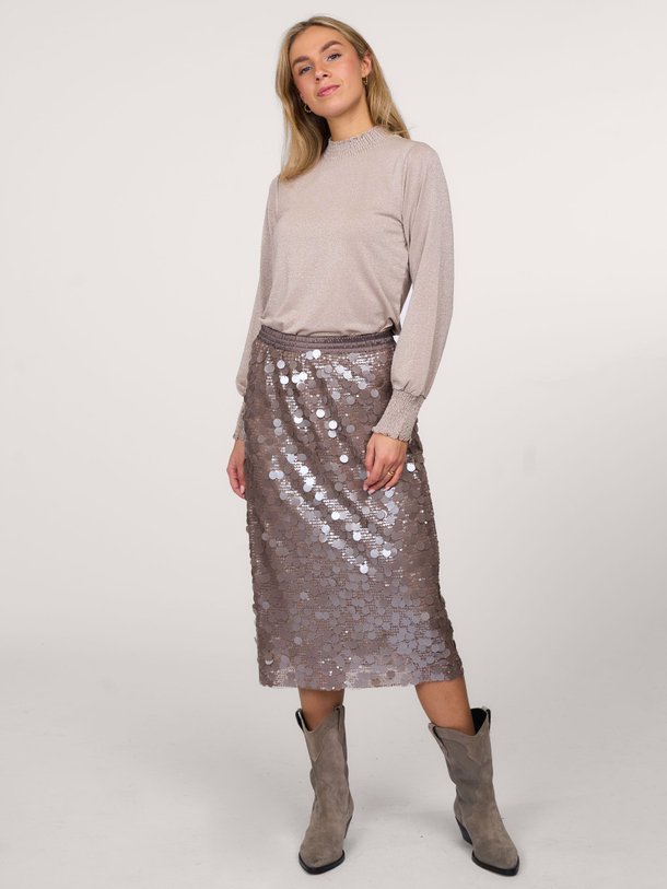 Ontdek de Geweven pailletten rok van Summum in de kleur taupe bij Orangebag. Op werkdagen voor 21:45 besteld, morgen in huis.