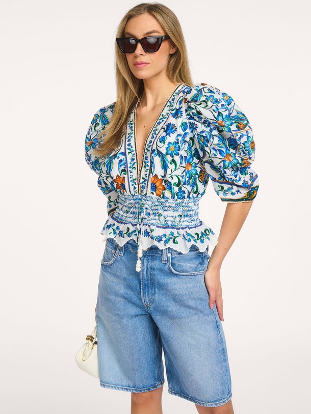 Ontdek de Katoenen top met print van Farm Rio in de kleur Blauw bij Orangebag. Op werkdagen voor 21:45 besteld, morgen in huis.