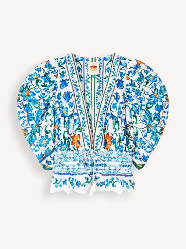 Ontdek de Katoenen top met print van Farm Rio in de kleur Blauw bij Orangebag. Op werkdagen voor 21:45 besteld, morgen in huis.
