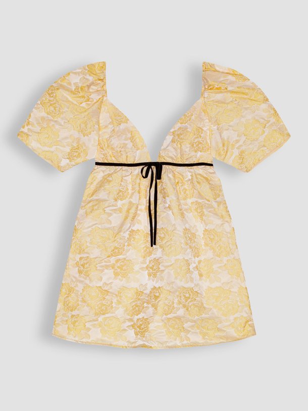 Ontdek de Jacquard geweven jurk met dessin van Ganni in de kleur geel bij Orangebag. Op werkdagen voor 21:45 besteld, morgen in huis.