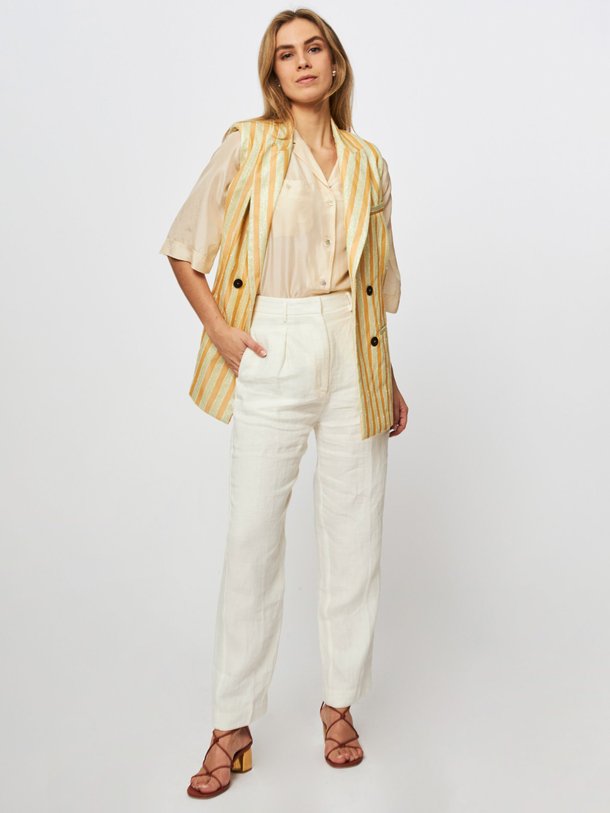 Ontdek de Viscosemix gilet met gestreept dessin van forte_forte in de kleur lichtgeel bij Orangebag. Op werkdagen voor 21:45 besteld, morgen in huis.