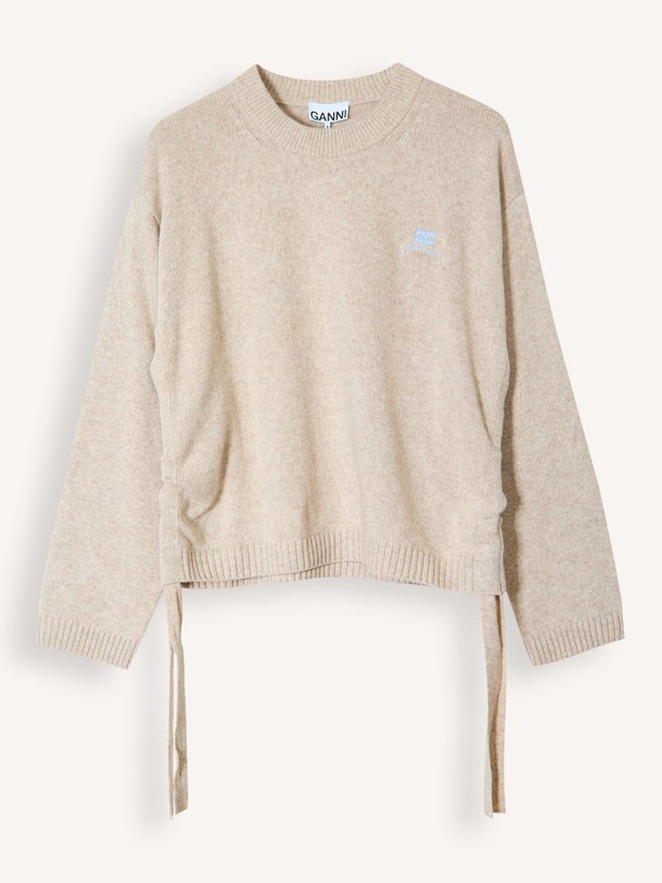Ontdek de Wol/viscosemix gemêleerde trui van Ganni in de kleur zand bij Orangebag. Op werkdagen voor 21:45 besteld, morgen in huis.