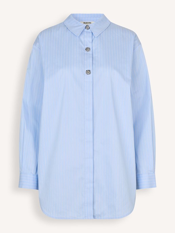 Ontdek de Rowan katoenmix gestreepte blouse van Modstrom in de kleur Lichtblauw bij Orangebag. Op werkdagen voor 21:45 besteld, morgen in huis.