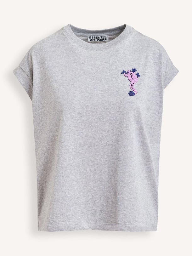 Ontdek de Jungala katoenen gemêleerd T-shirt van Essentiel Antwerp in de kleur Grijs bij Orangebag. Op werkdagen voor 21:45 besteld, morgen in huis.