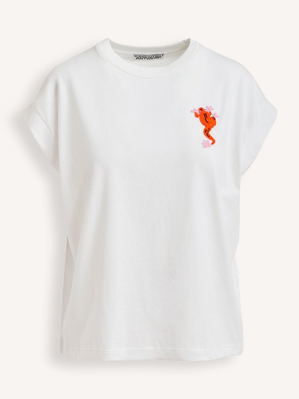 Ontdek de Jungala katoenen T-shirt van Essentiel Antwerp in de kleur Off-white bij Orangebag. Op werkdagen voor 21:45 besteld, morgen in huis.
