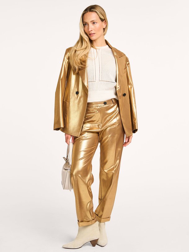 Ontdek de Fons viscosemix metallic broek van Nathalie Vleeschouwer in de kleur goudkleur bij Orangebag. Op werkdagen voor 21:45 besteld, morgen in huis.